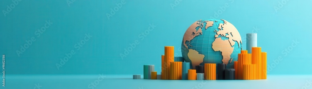 Global economic stability and financial markets flat design, side view, corporate finance theme, 3D render, vivid color scheme Global economic stability and financial markets flat design, side view, corporate finance theme, 3D render, vivid color scheme