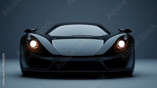 Black Sports Car with Headlights On.