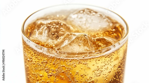 Close-up of Bundaberg Ginger Beer with Ice Cubes. photo