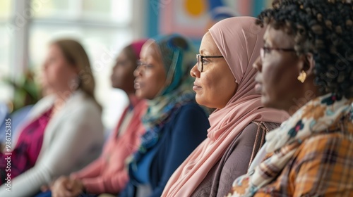 Diverse Women Attending Breast Cancer Prevention Seminar in Community Center