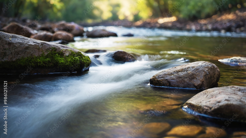 Blurred bokeh of a calm, flowing river Blurred bokeh of a calm, flowing river