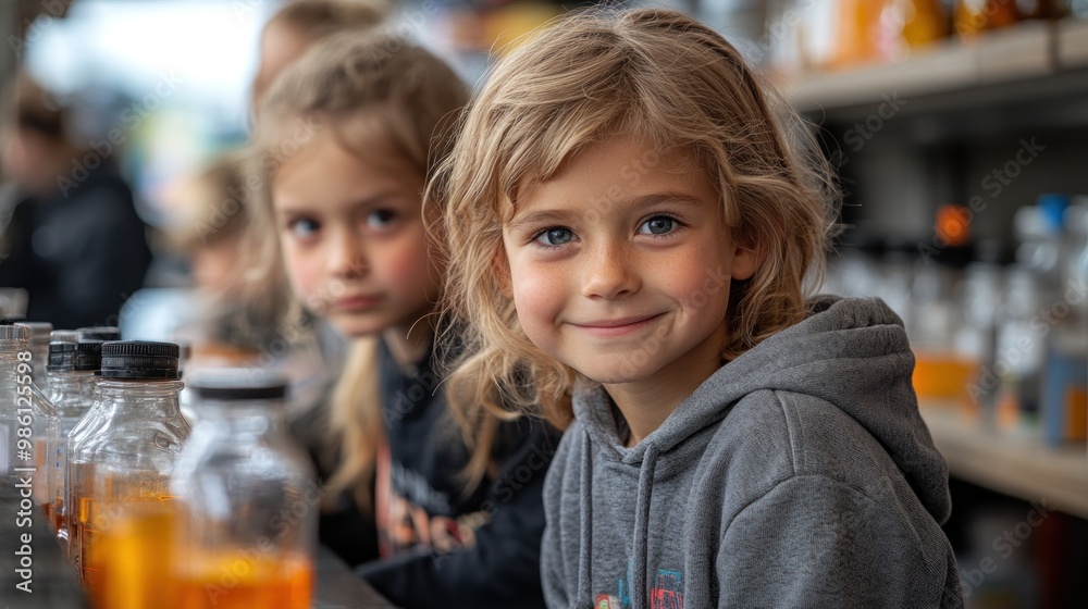 Children engaged in a science experiment with colorful liquids. Children engaged in a science experiment with colorful liquids.