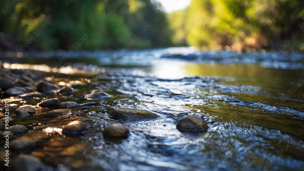 Blurred bokeh of a calm, flowing river Blurred bokeh of a calm, flowing river