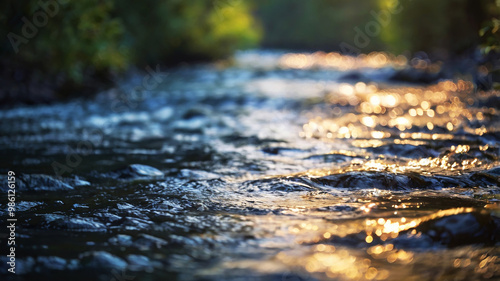 Blurred bokeh of a calm, flowing river