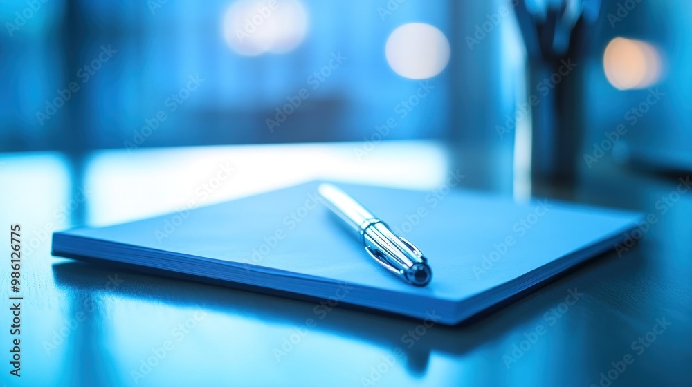A close-up of a pen resting on a blank notepad, symbolizing writing or note-taking.