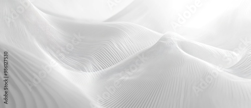 A serene, abstract landscape of flowing white textures and gentle curves.