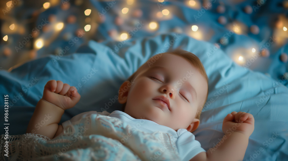 Cozy Infant Nestled in Soft Blanket Under Fairy Lights Cozy Infant Nestled in Soft Blanket Under Fairy Lights