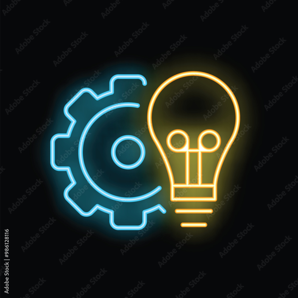 Neon glowing icon of a light bulb representing the concept of generating new ideas Neon glowing icon of a light bulb representing the concept of generating new ideas