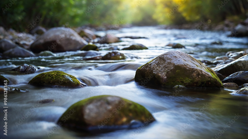 Blurred bokeh of a calm, flowing river Blurred bokeh of a calm, flowing river