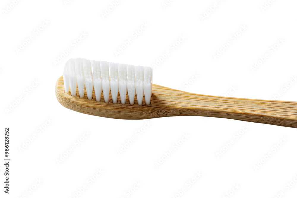 Ecoconscious bamboo toothbrush with soft nylon bristles, earthfriendly design, on solid white background, single object., Ecoconscious bamboo toothbrush with soft nylon bristles, earthfriendly design, on solid white background, single object.,