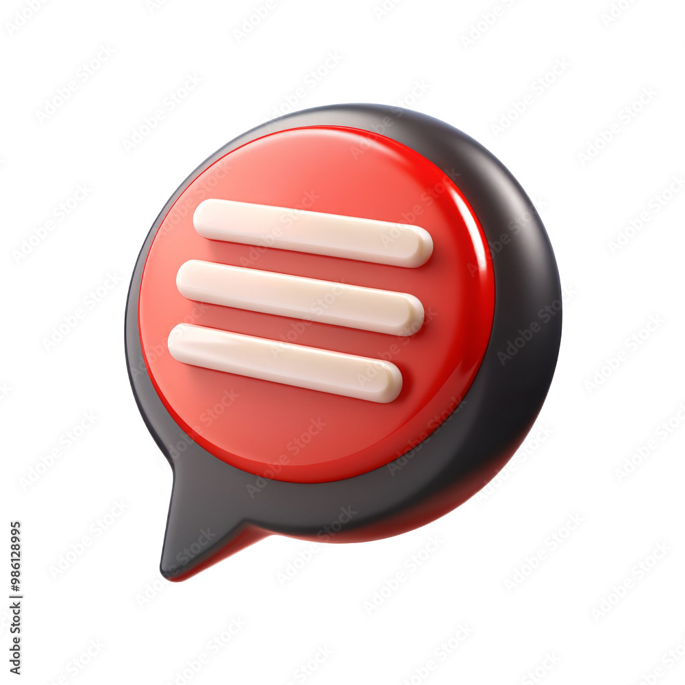 Red Chat Bubble Icon with White Lines for Messaging and Communication Apps Red Chat Bubble Icon with White Lines for Messaging and Communication Apps