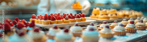 Assorted Miniature Desserts in Bakery Display