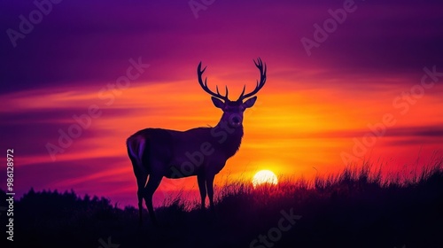 A silhouette of a deer against a vibrant sunset, highlighting nature's beauty.