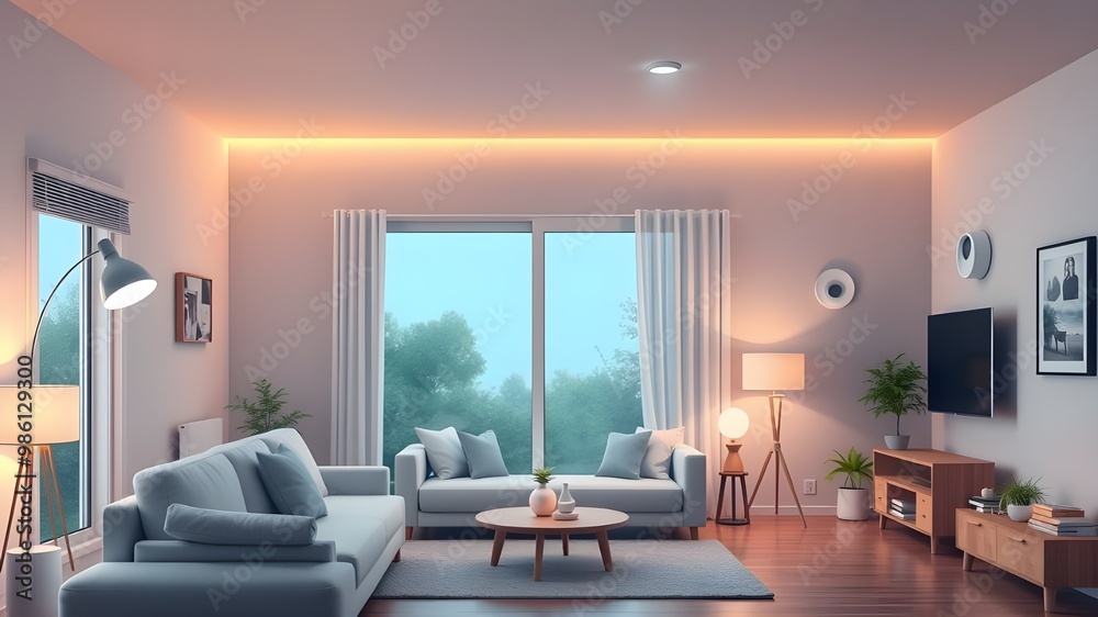 A stylish and serene living space featuring sleek furniture and natural light. A stylish and serene living space featuring sleek furniture and natural light.