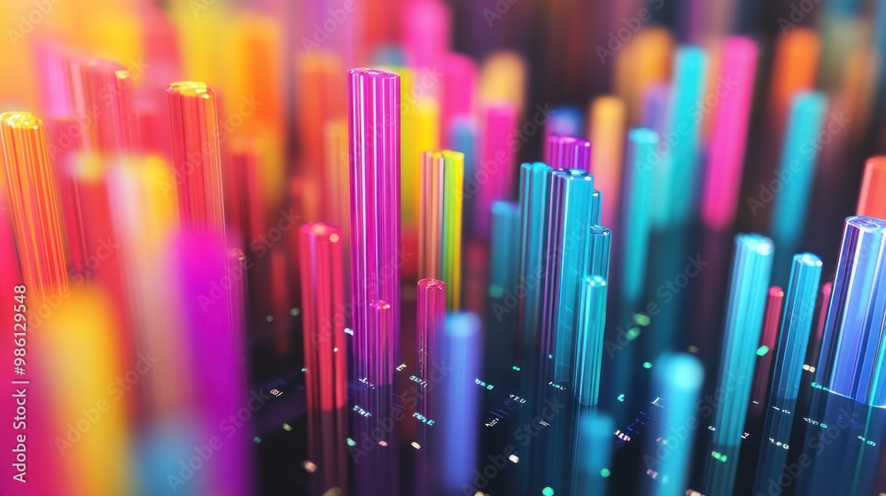 Abstract colorful glass tubes reflecting on a black surface. Abstract colorful glass tubes reflecting on a black surface.