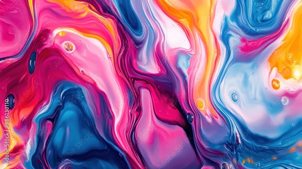 Abstract background with pink, yellow, blue and white liquid swirls. Abstract background with pink, yellow, blue and white liquid swirls.