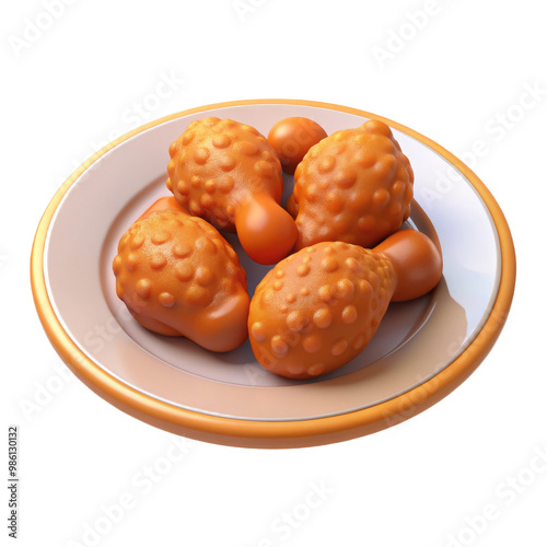 Plate of Chicken Nuggets with Unique Bumpy Texture Plastic Style Illustration