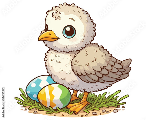 Gull Bird and Easter color on a white background