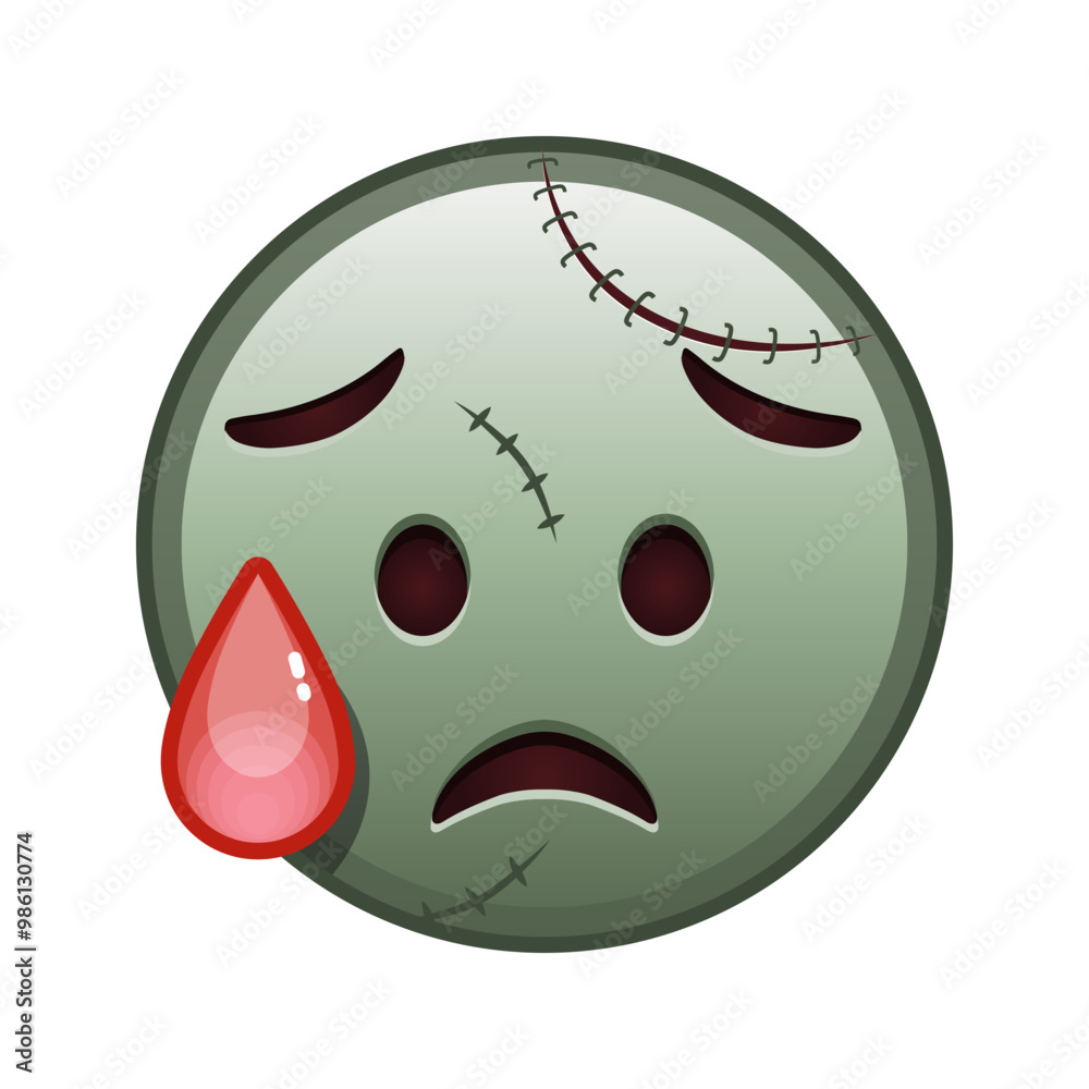 Obraz premium Face with an expression of disappointment and relief Large size of zombie halloween emoji