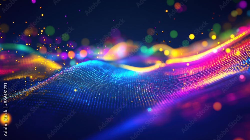 Abstract colorful digital wave with glowing particles. Abstract colorful digital wave with glowing particles.