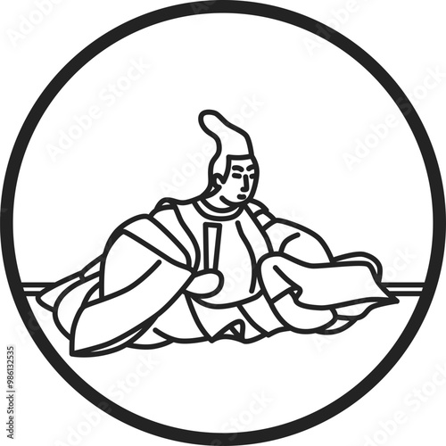 線画円形シンプル百人一首　壬生忠見