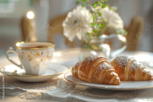 image of breakfast with croissants and coffee