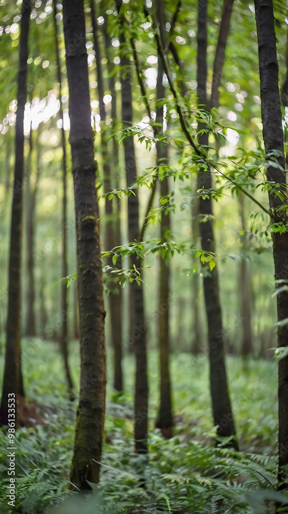 Blurred bokeh of a lush, green forest Blurred bokeh of a lush, green forest