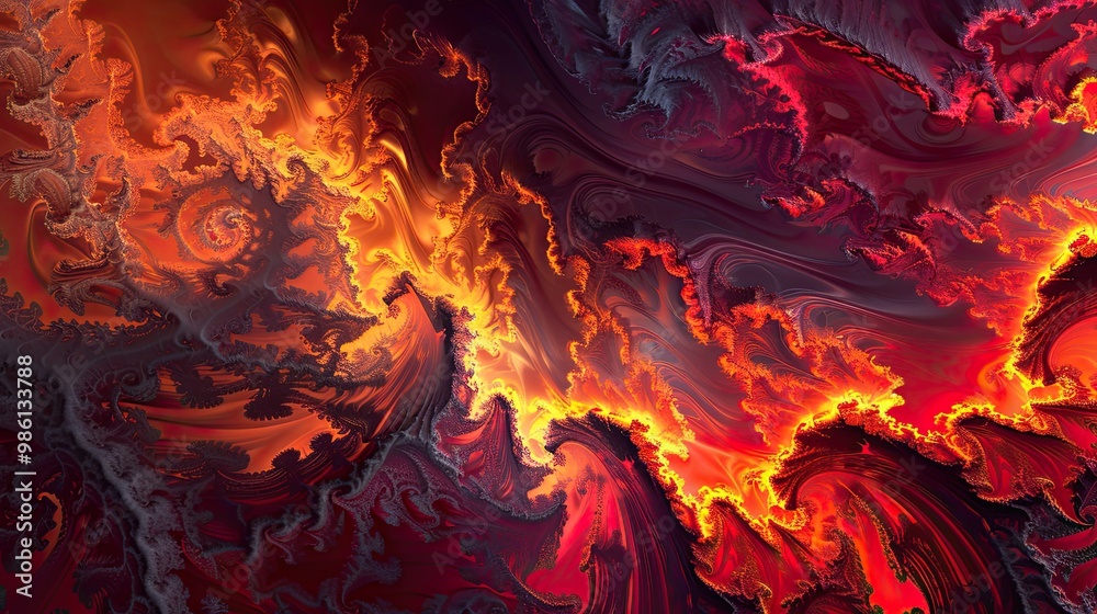 Cascading fractal layers in reds and oranges create a dynamic fiery backdrop Cascading fractal layers in reds and oranges create a dynamic fiery backdrop