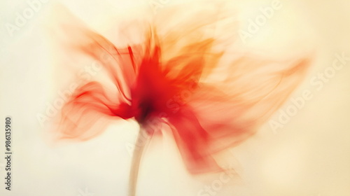  A blurred photograph of an abstract red flower on a white background