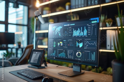 Smart Office Energy Management Digital Dashboard Displaying Real-Time Usage and Savings Analytics