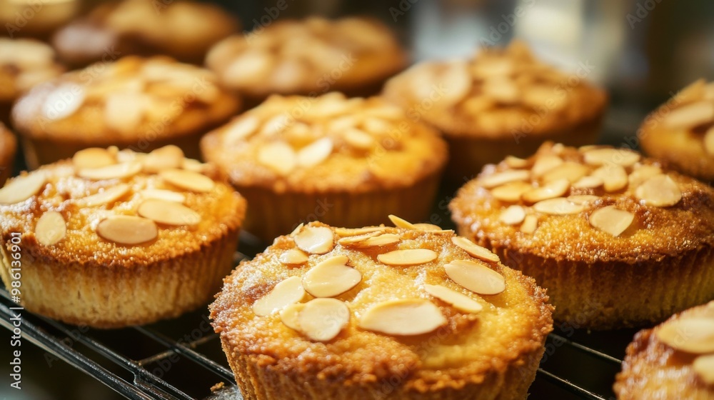 Almond cakes, golden-brown, sweet. Generative AI Almond cakes, golden-brown, sweet. Generative AI