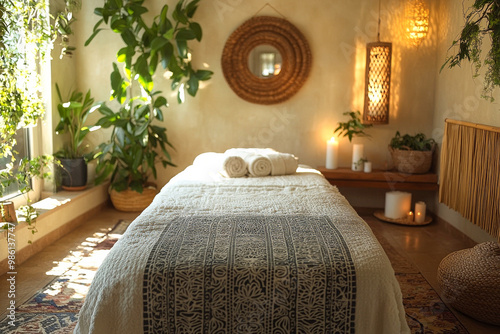 Image of a spa room featuring twin spa beds photo