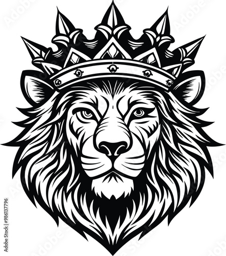 dark art lion king head crown on head beast hand vector