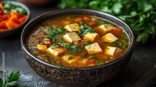 Vegetarian tofu soup is both vegan and glutenfree, making it suitable for a variety of dietary needs