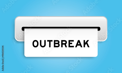 White coupon banner with word outbreak from machine on blue color background