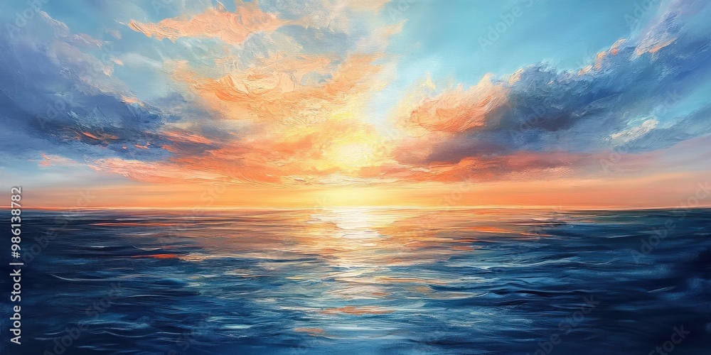 Obraz premium sunset over a calm ocean 