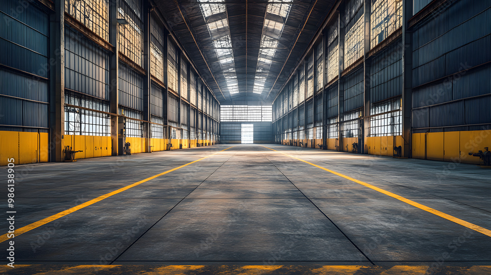 Modern Industrial Warehouse with Dramatic Lighting Modern Industrial Warehouse with Dramatic Lighting