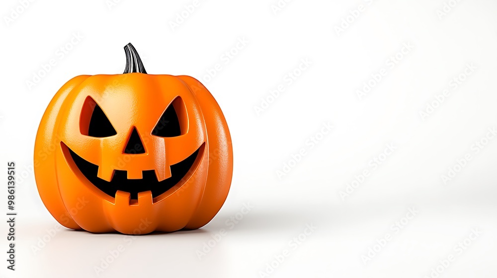 Orange Halloween Pumpkin with Carved Face on White Background Orange Halloween Pumpkin with Carved Face on White Background