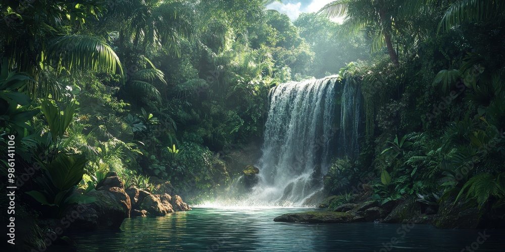 waterfall in a lush jungle waterfall in a lush jungle