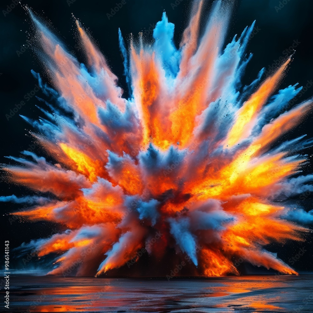 a large explosion spreading the emission of particles on a dark background a large explosion spreading the emission of particles on a dark background