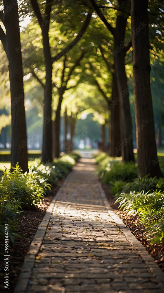 Blurred bokeh of a path through a tranquil park Blurred bokeh of a path through a tranquil park