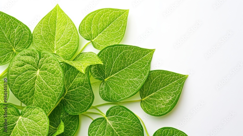 Green leaves, white background. Generative AI Green leaves, white background. Generative AI