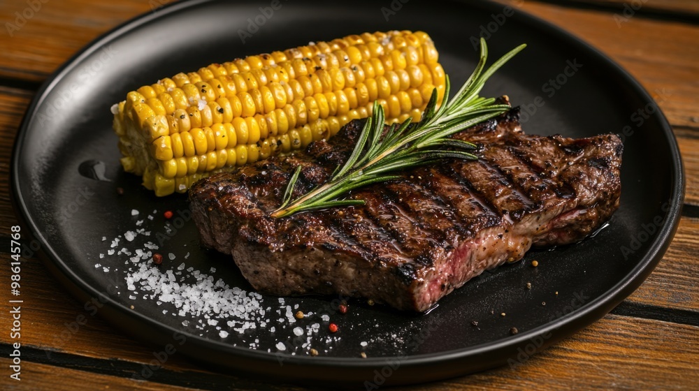 Grilled steak, corn, rosemary. Generative AI Grilled steak, corn, rosemary. Generative AI