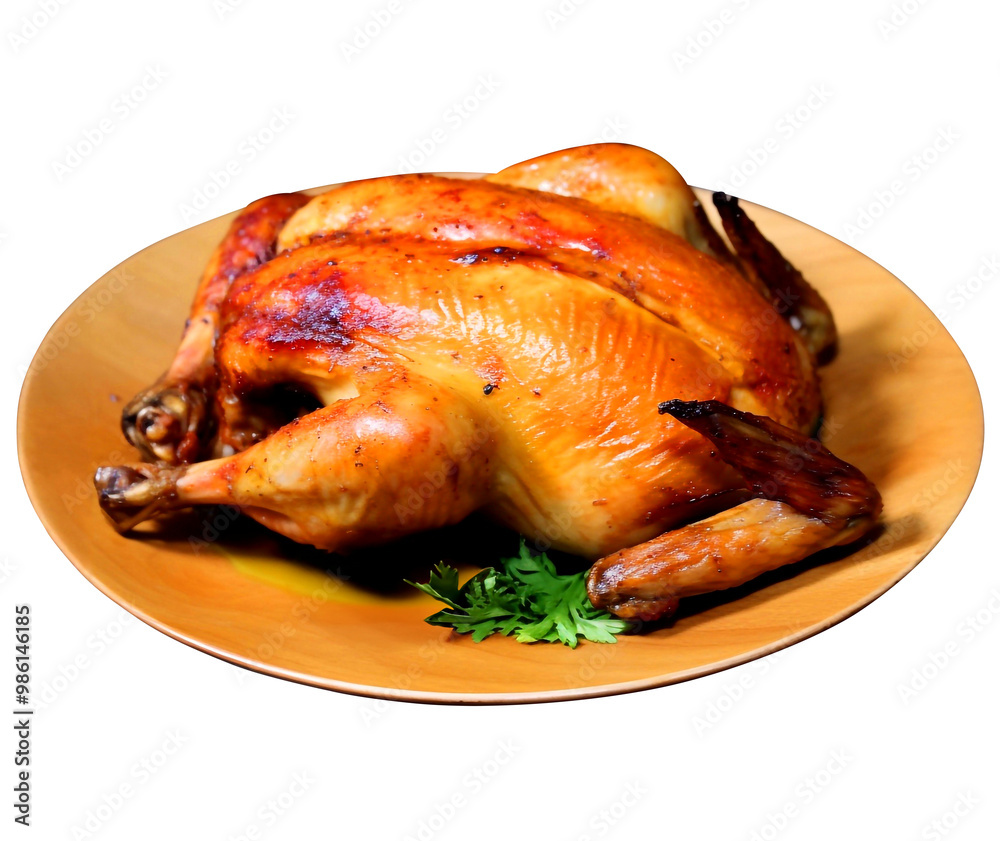 A whole roasted chicken looks delicious on a plate, looks delicious, dicut, PNG file, isolated background. A whole roasted chicken looks delicious on a plate, looks delicious, dicut, PNG file, isolated background.