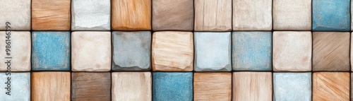 Colorful wood tiles create a vibrant and modern pattern, perfect for interior design projects and creative backgrounds.