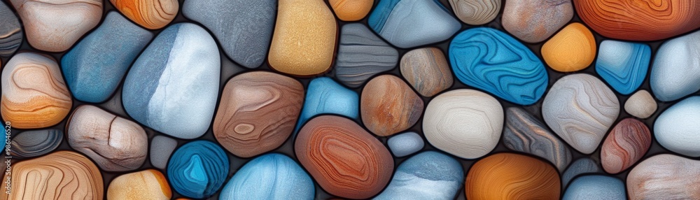 Colorful collection of various smooth stones, showcasing natural patterns and textures in an artistic arrangement. Colorful collection of various smooth stones, showcasing natural patterns and textures in an artistic arrangement.