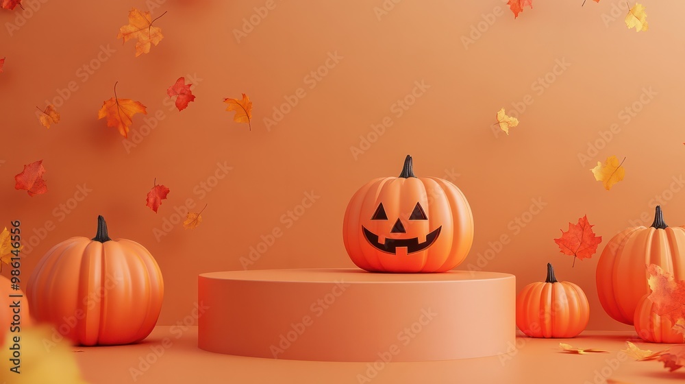Halloween podium background pumpkin product platform scene display. Background orange autumn podium 3D render scary party spooky fall, happy halloween mockup abstract studio pedestal. Generative AI Halloween podium background pumpkin product platform scene display. Background orange autumn podium 3D render scary party spooky fall, happy halloween mockup abstract studio pedestal. Generative AI