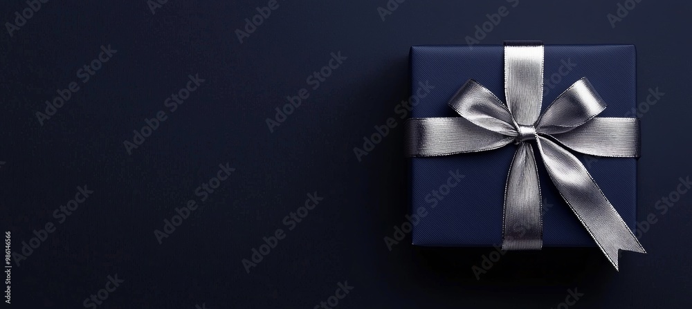 Elegant Dark Gift Box with Silver Bow for Special Occasions and Celebrations Elegant Dark Gift Box with Silver Bow for Special Occasions and Celebrations