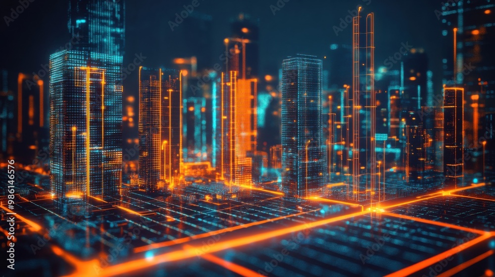The concept of solar energy reducing peak energy demand charges in cool blues and glowing oranges The concept of solar energy reducing peak energy demand charges in cool blues and glowing oranges