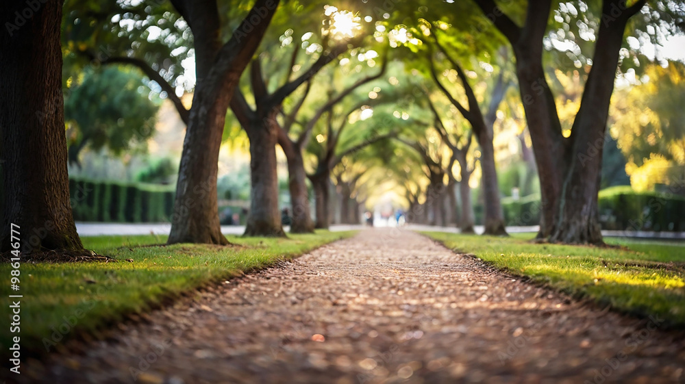 Blurred bokeh of a path through a tranquil park Blurred bokeh of a path through a tranquil park